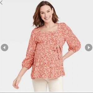 NWT Isabel Maternity by Ingrid & Isabel Terracotta Orange Floral Top